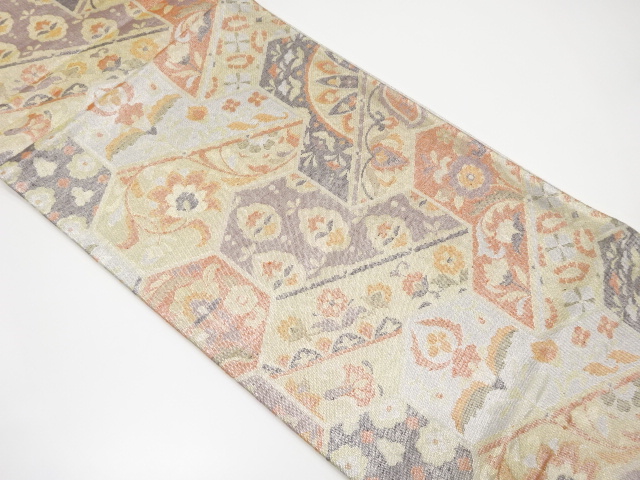 新佐賀錦　毘沙門亀甲に花唐草模様織り出し袋帯